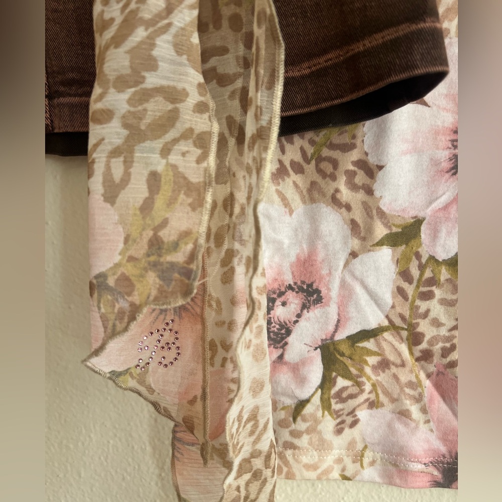 Miss Blumarine Pink Floral Top Brown Skirt jeans 3 Pc Set belt Italy size 10-12 - Picture 5 of 12